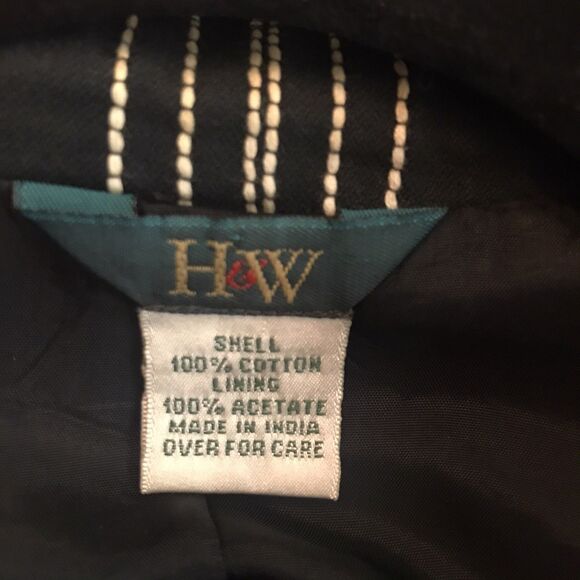 H&W Size 18 Waist Length Blazer Jacket Women's Black With Gray Strips Career - Picture 13 of 15